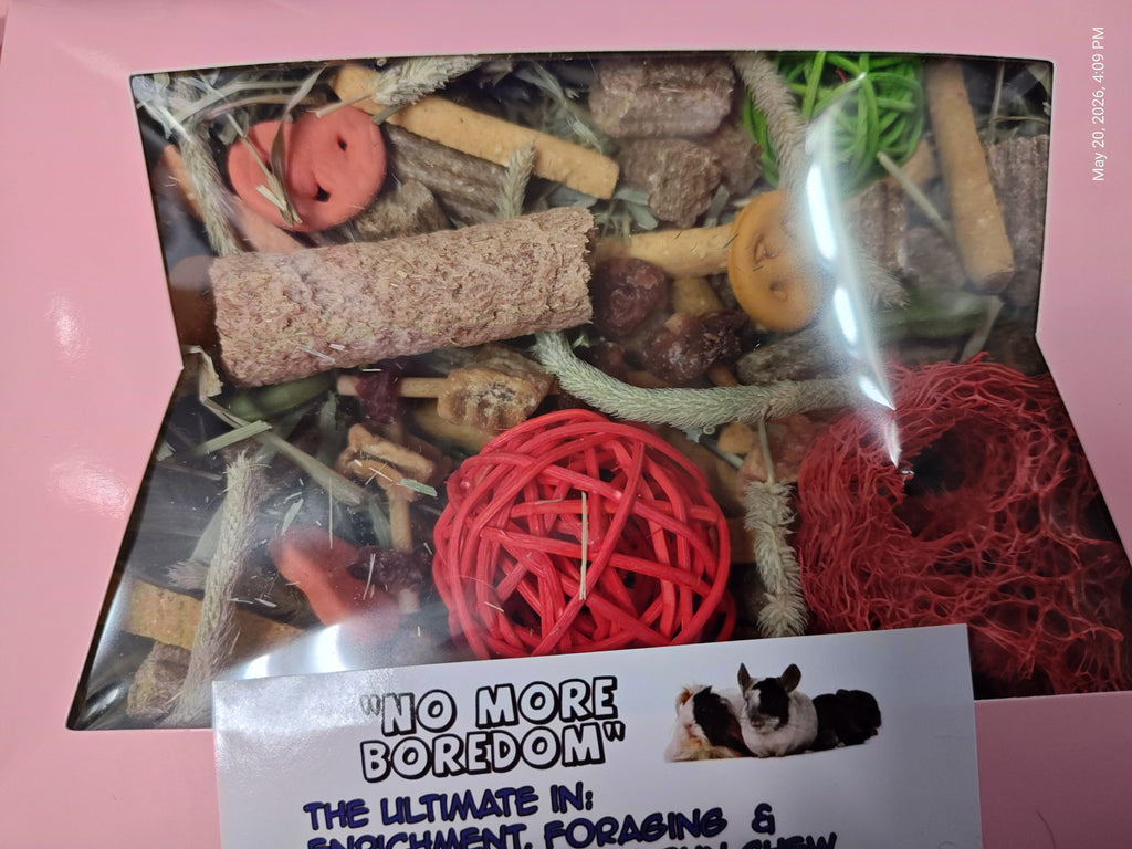Fun ,Forage & Chew "No More Boredom" Box 12 OZ- Chinchillas, Guinea Pigs, Rabbits