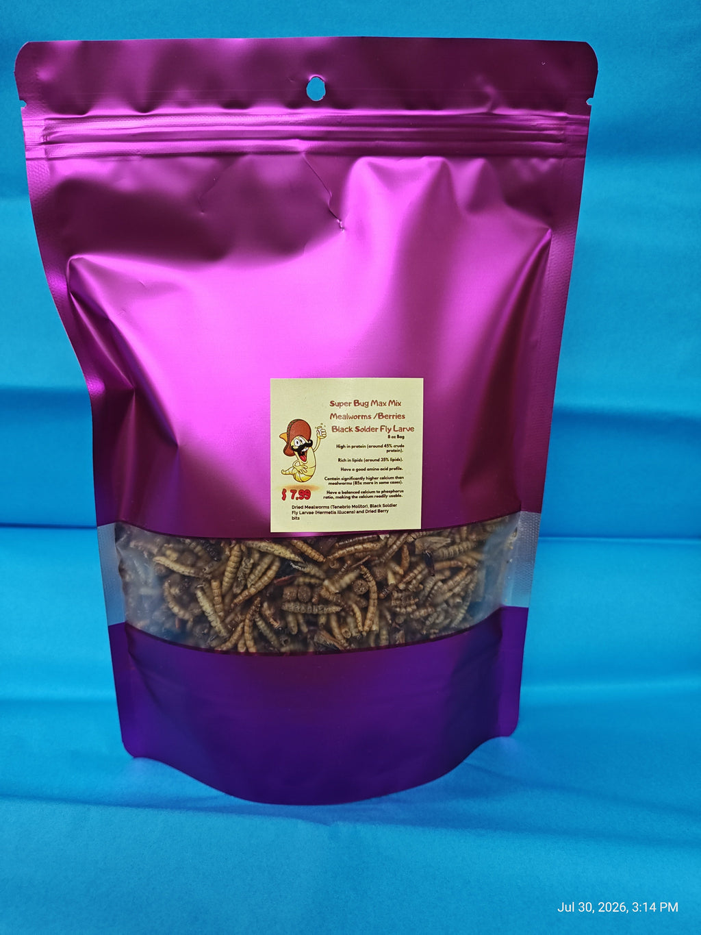 Super Bug Max Mix (Mealworms ,BSFL, Berries) 8 oz Resealable Bag