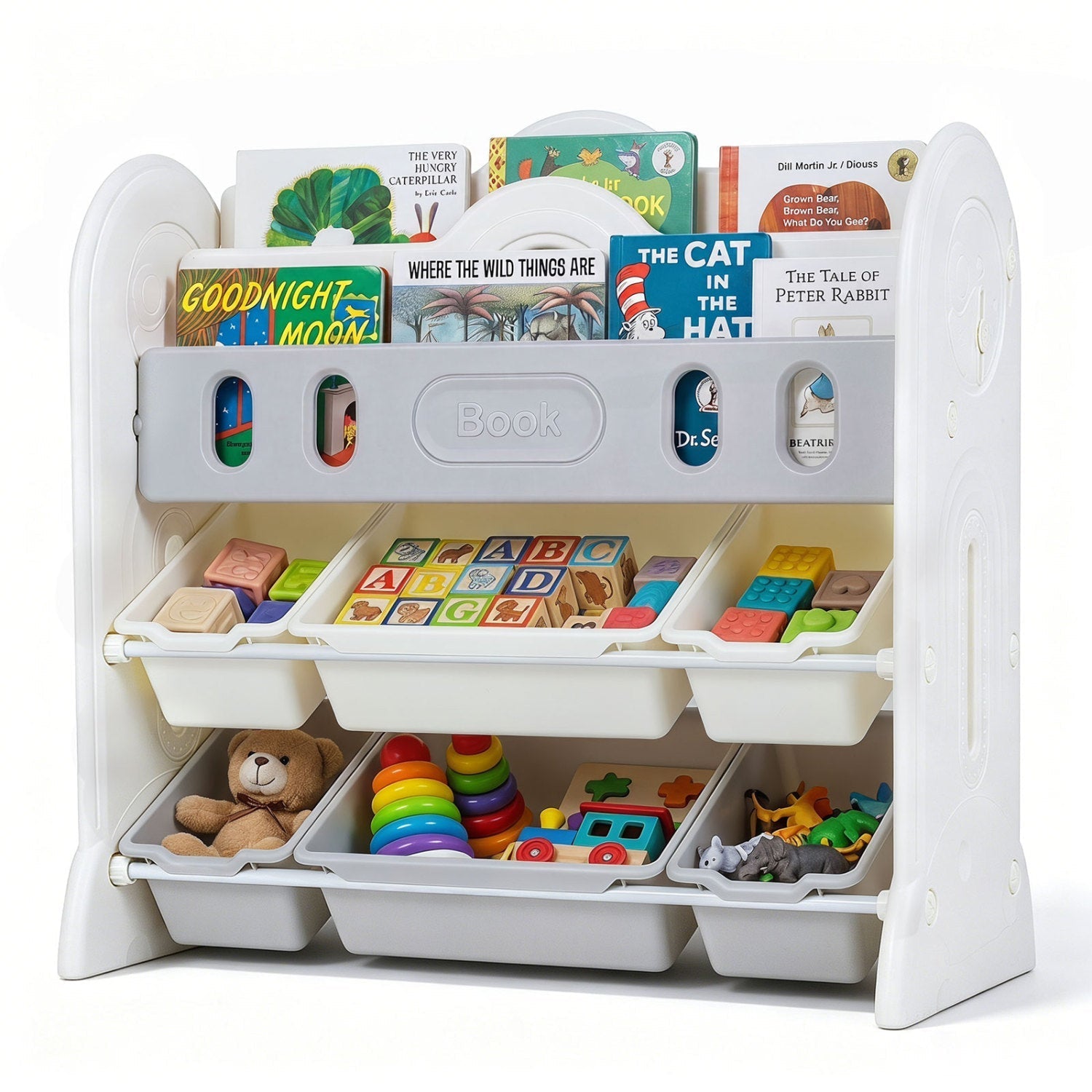Kids Bookshelf and Toy Storage Organizer with 6 Bins