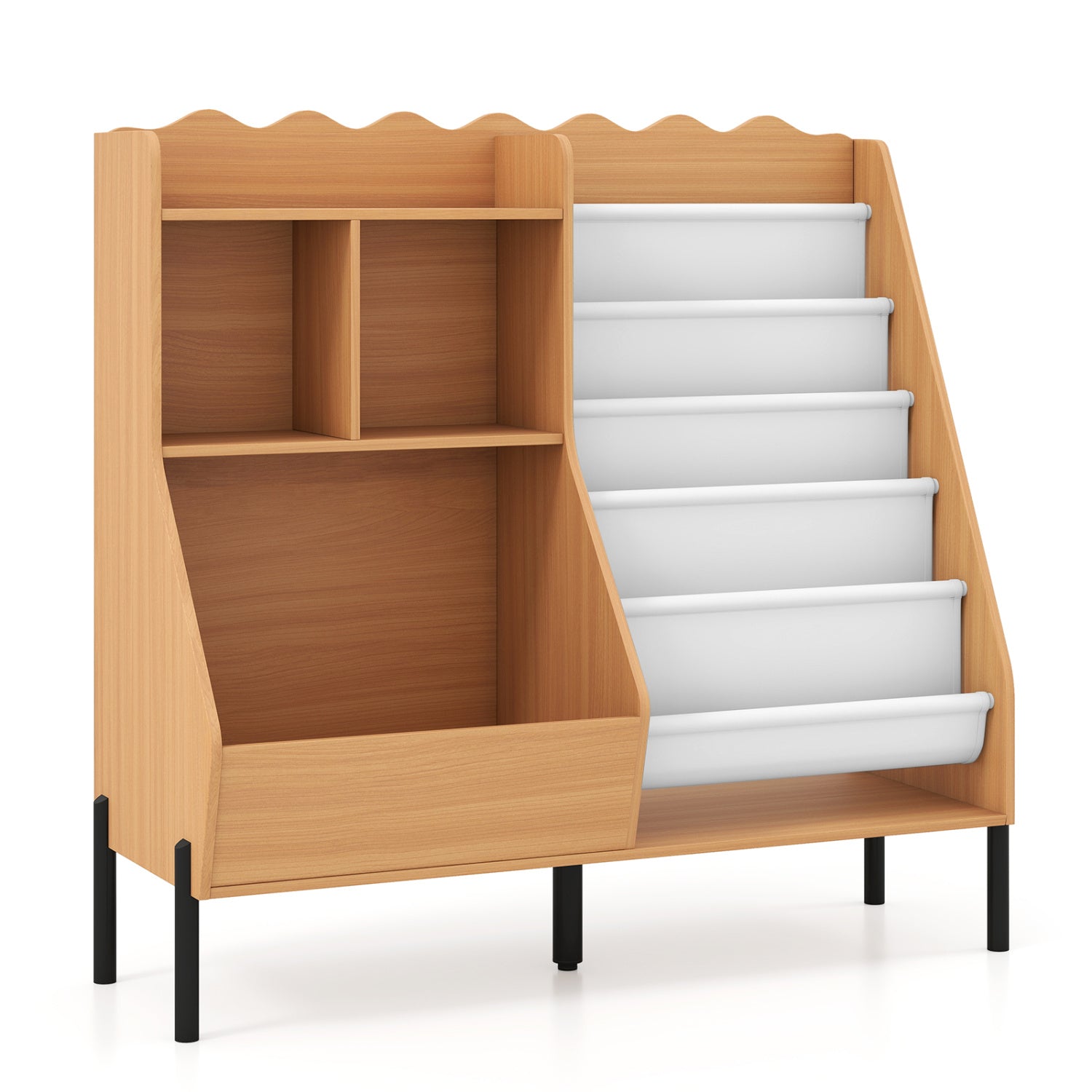 Kids Bookshelf and Toy Storage Organizer with 5 Fabric Pockets