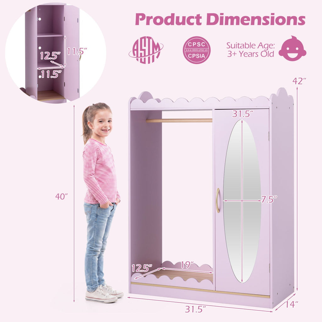 Kids Dress Up Storage Cabinet with Full Length Mirror - Pink