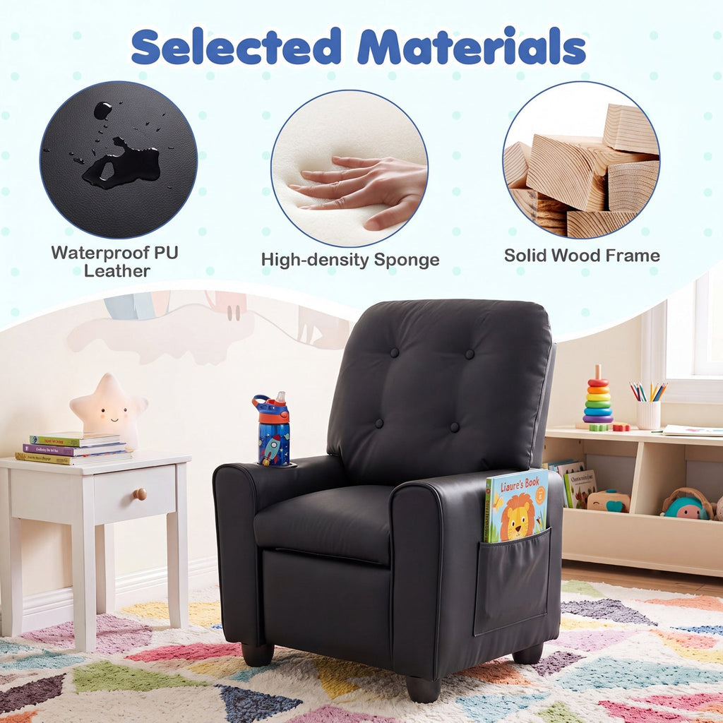 Kids Recliner Chair with Cup Holder & Adjustable Backrest