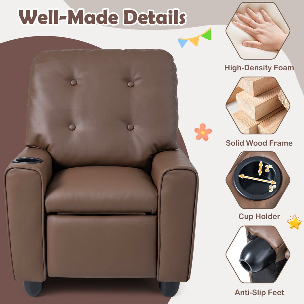 Kids Recliner Chair with Cup Holder & Adjustable Backrest