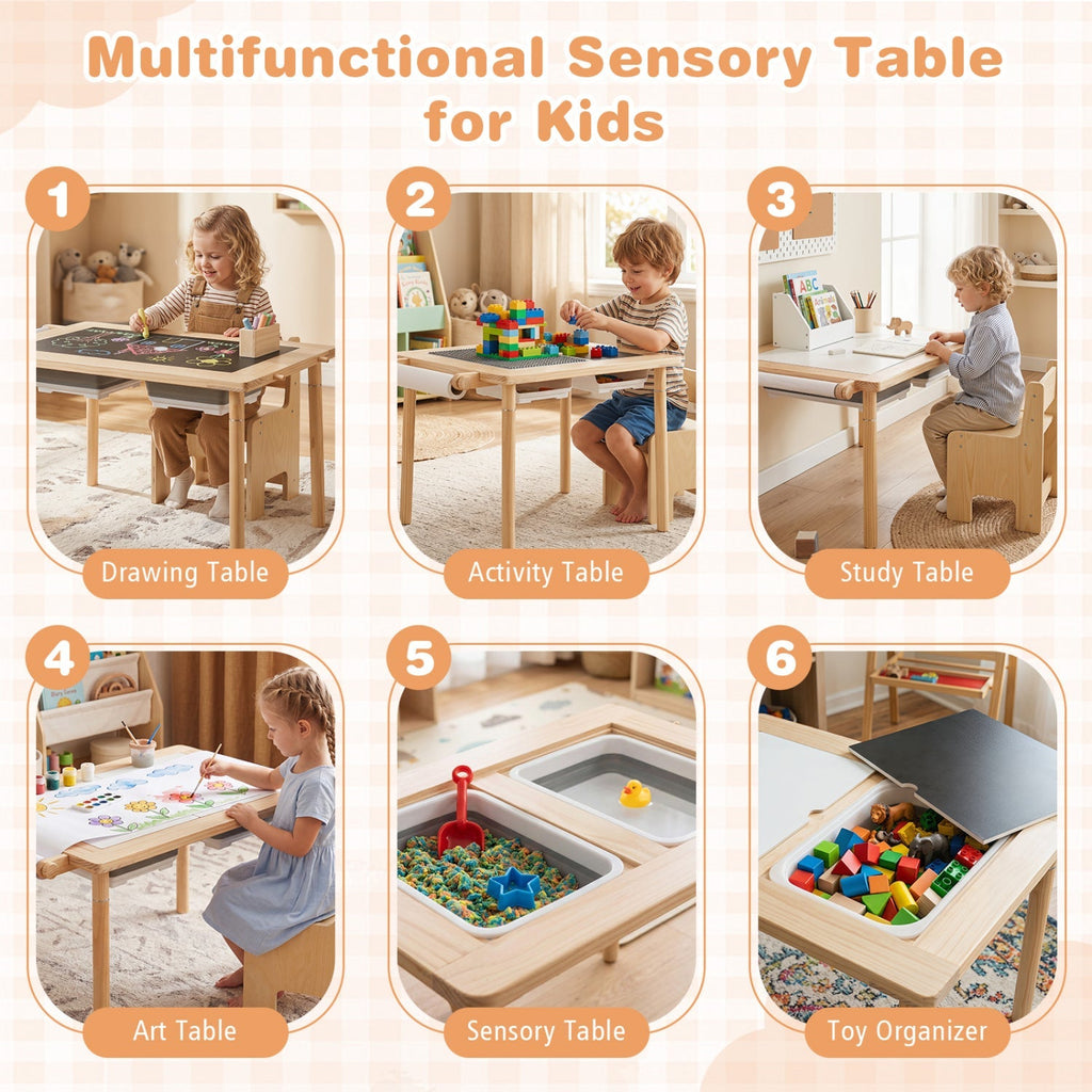 Kids Sensory Table Set with Adjustable Height and 2 Chairs