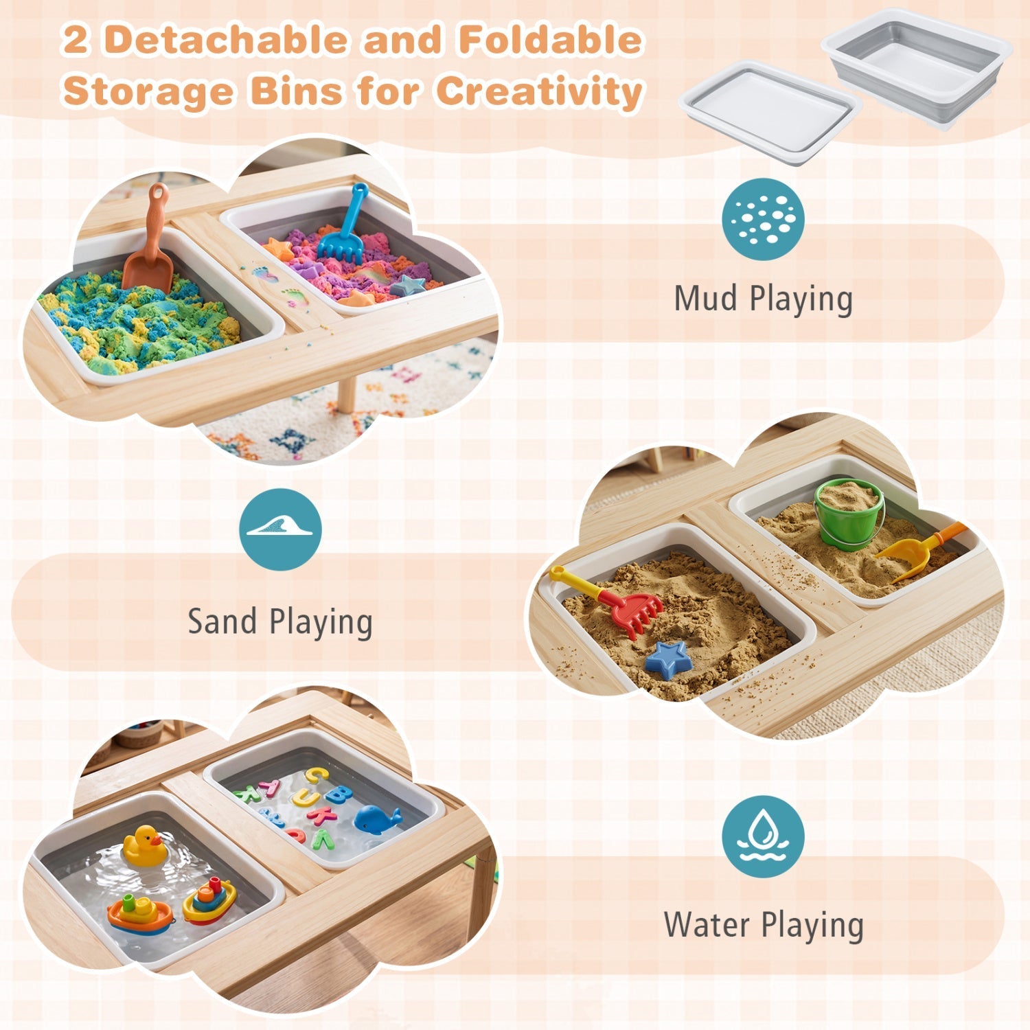 Kids Sensory Table Set with Adjustable Height and 2 Chairs