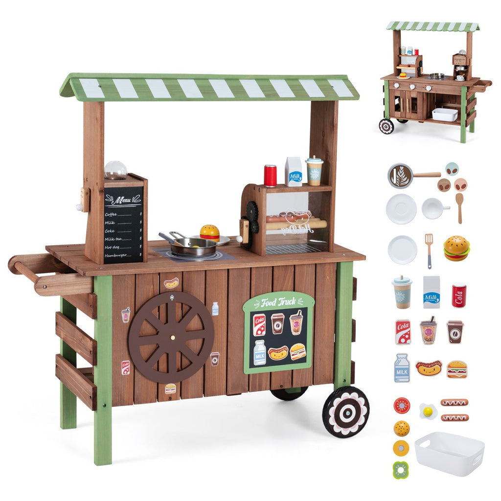 Wooden Grocery Store Playset with Wheels for Kids