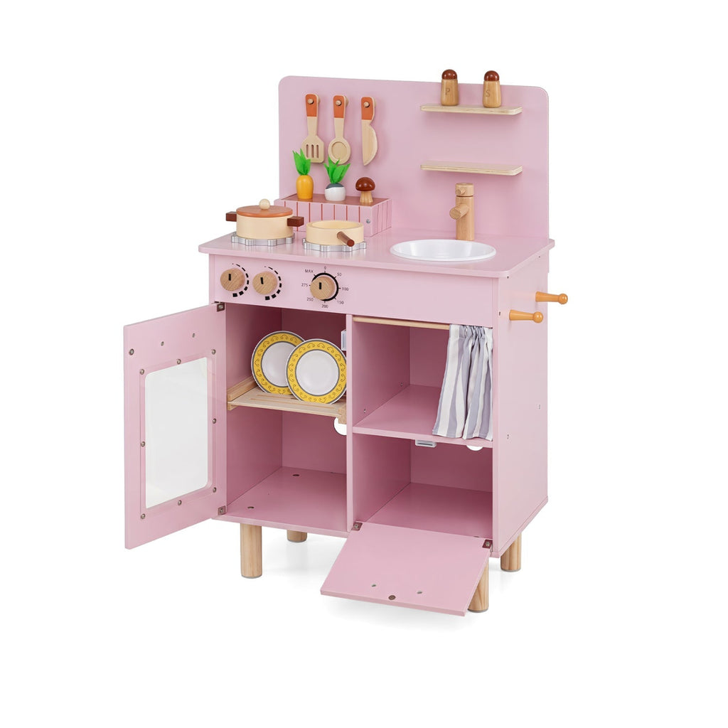 Wooden Play Kitchen Set for Kids with Stove, Sink & Faucet