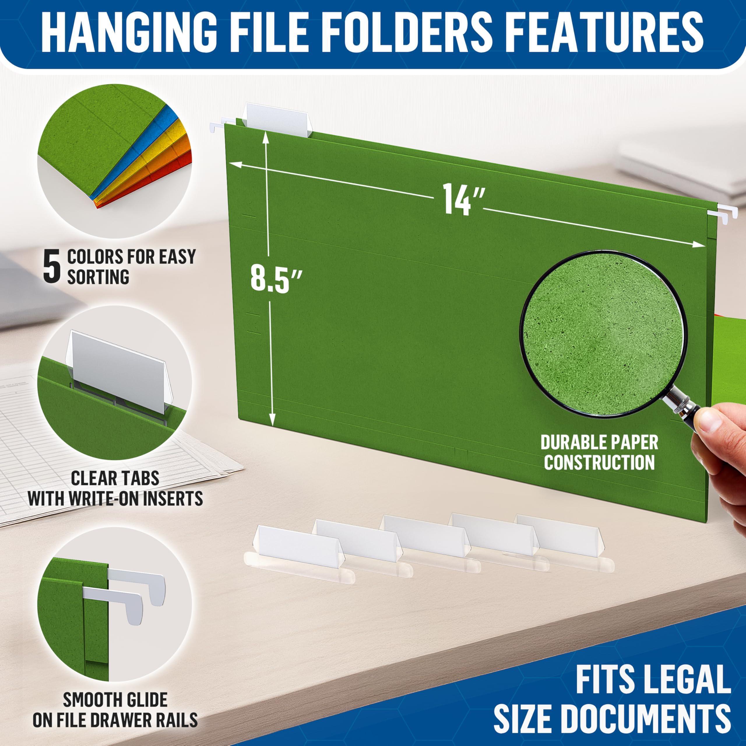 30 Pack Hanging File Folders Legal Size Colored Hanging Folders for Filing Cabinet with 1 5 Cut Adjustable Tabs Files for Filing Cabinet Organizer File Hangers for Files Cabinets with Hooks