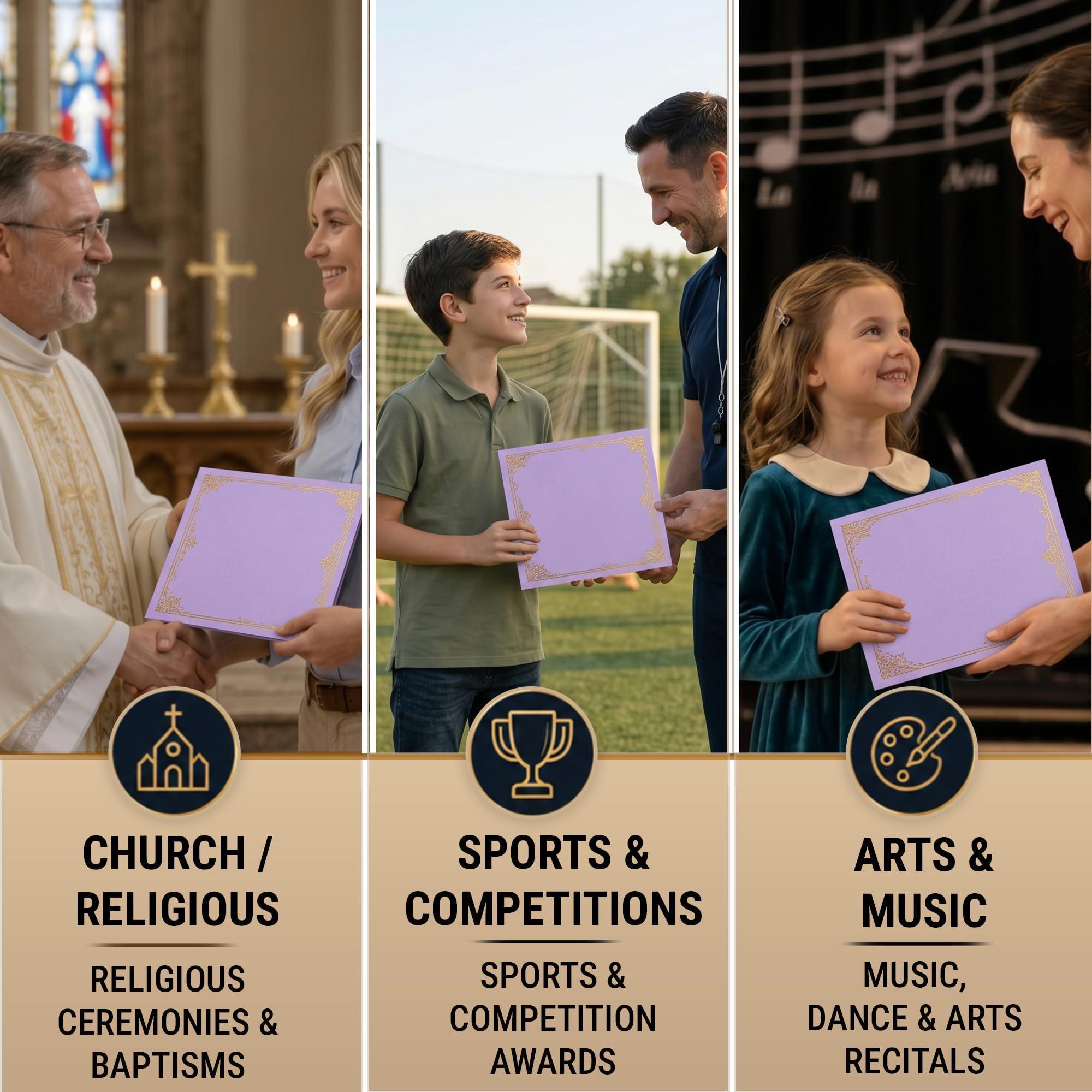 30 Pack Premium Purple Certificate Holders 8.5 x 11   Heavyweight 300gsm Cardstock Diploma Holder & Certificate Folder   Award Certificate Folders for Graduation with Gold Foil   Diploma Cover 8.5x11