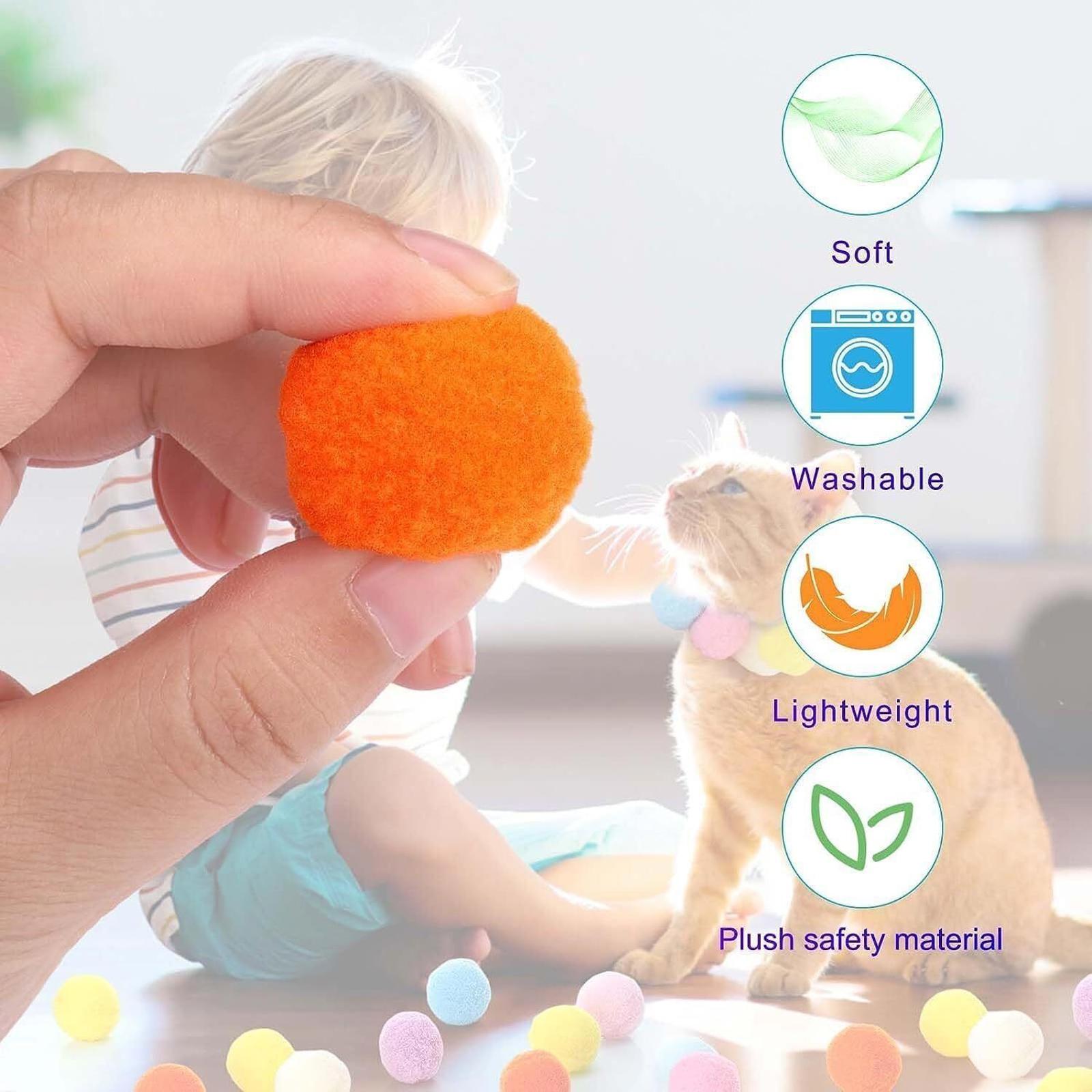 Cat Ball Gun Launcher Toy with 30pcs Colorful Stretch Plush Pom Pom Ball
