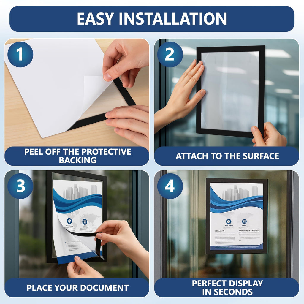 12 Pcs Magnetic Sign Holder 8.5 x 11 inch Magnetic Frames for Wall Document Holder Reusable Adhesive Frames Windows Picture Frame Display Sleeve Peel & Stick Magnet Door Sign Holder Magnet Page Protector