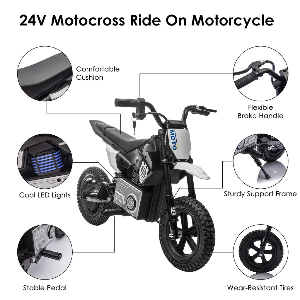 24V Electric Motocross Ride-On Motorcycle for Kids Ages 5-12