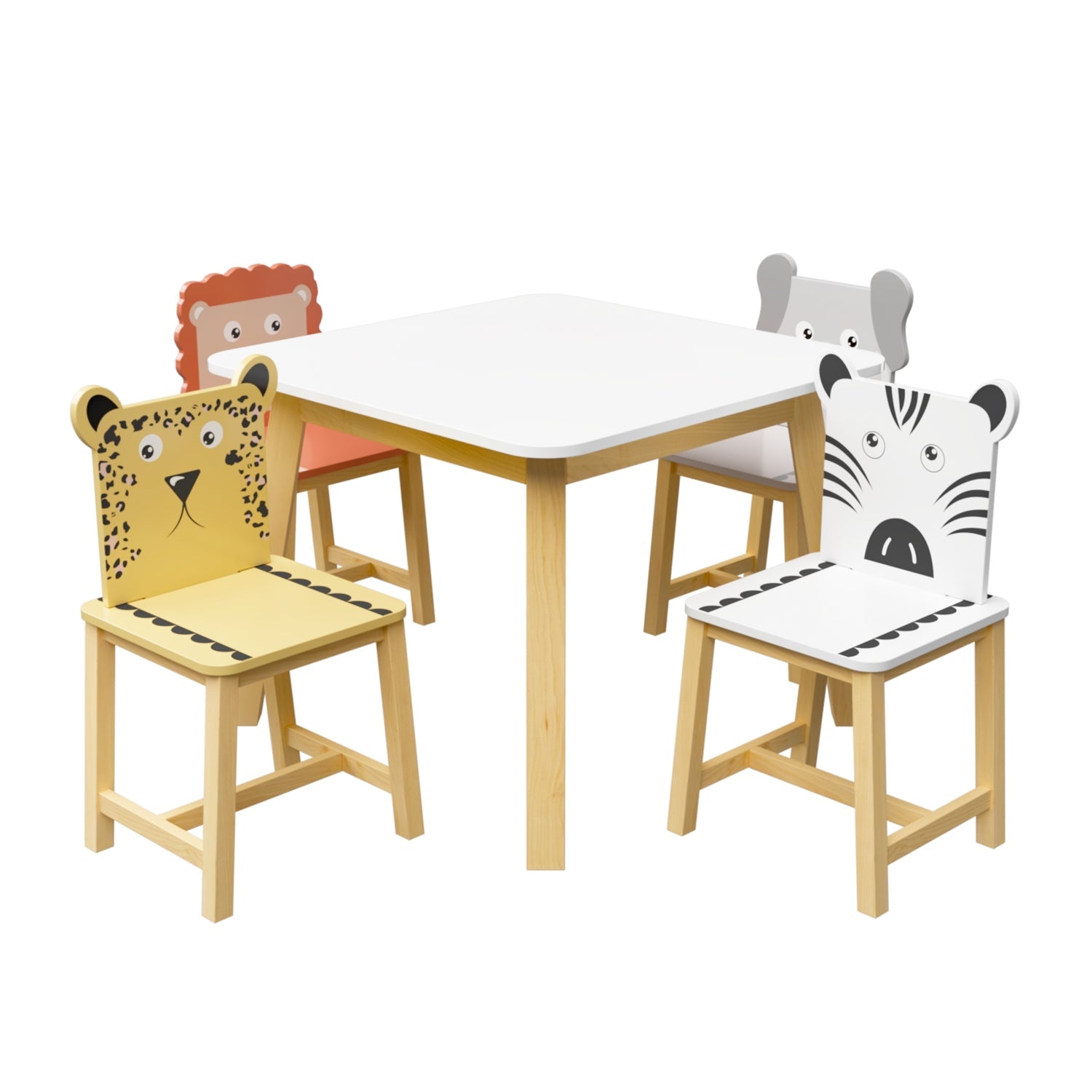 Kids Table and Chair Set, 5-Piece with Animal Designs