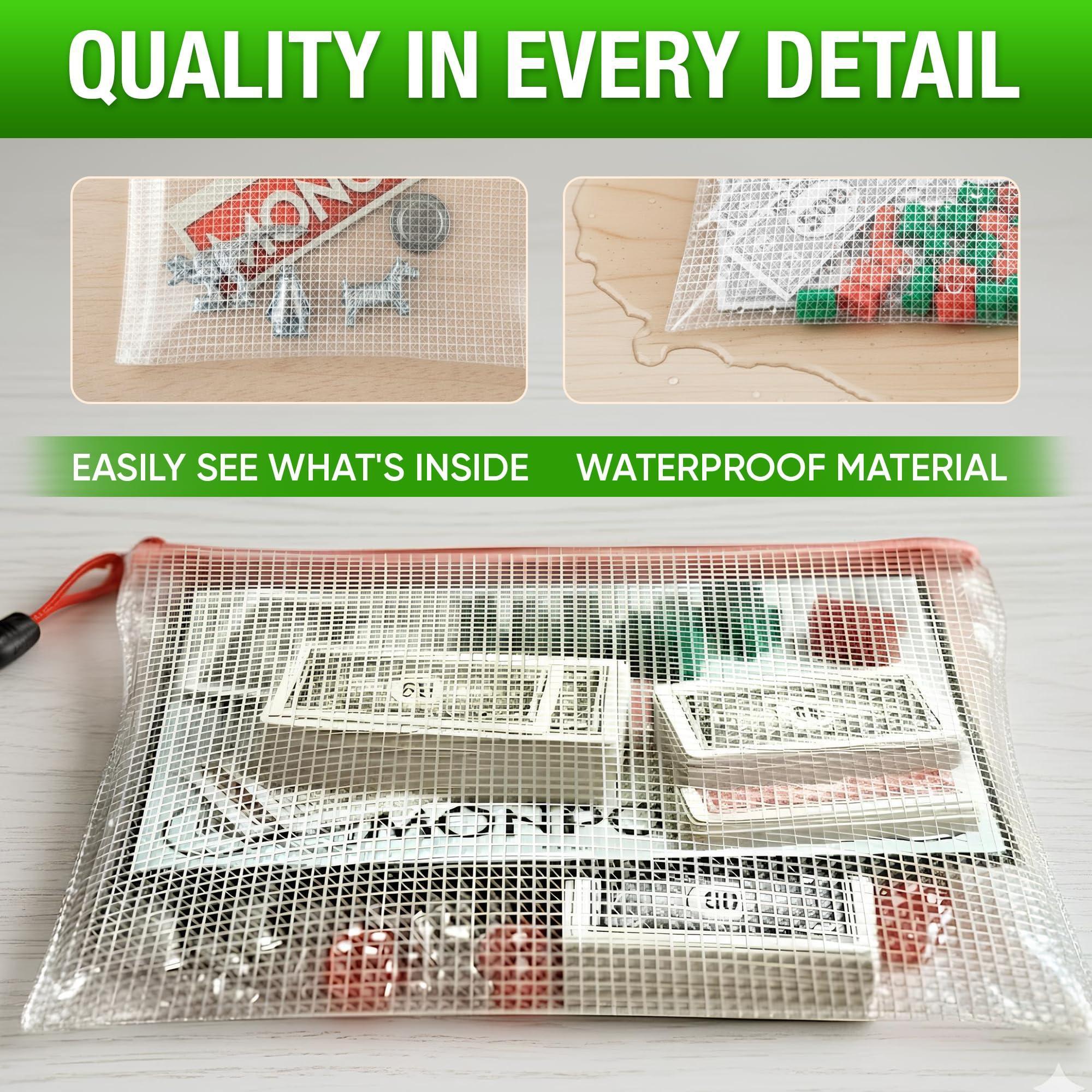 5 Pack A3 Mesh Storage Bags with Zipper for Board Games Puzzles Mesh Bag with Zipper Plastic Mesh Zipper Pouch Document Bag   Large Zip Pouch   Board Game Storage Bags   Waterproof Zipper Pouch