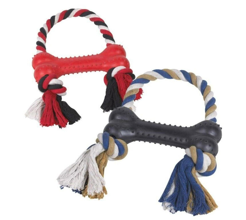 Dog Toy Rubber & Rope Bone Tugs Active Pets Puppies 10"