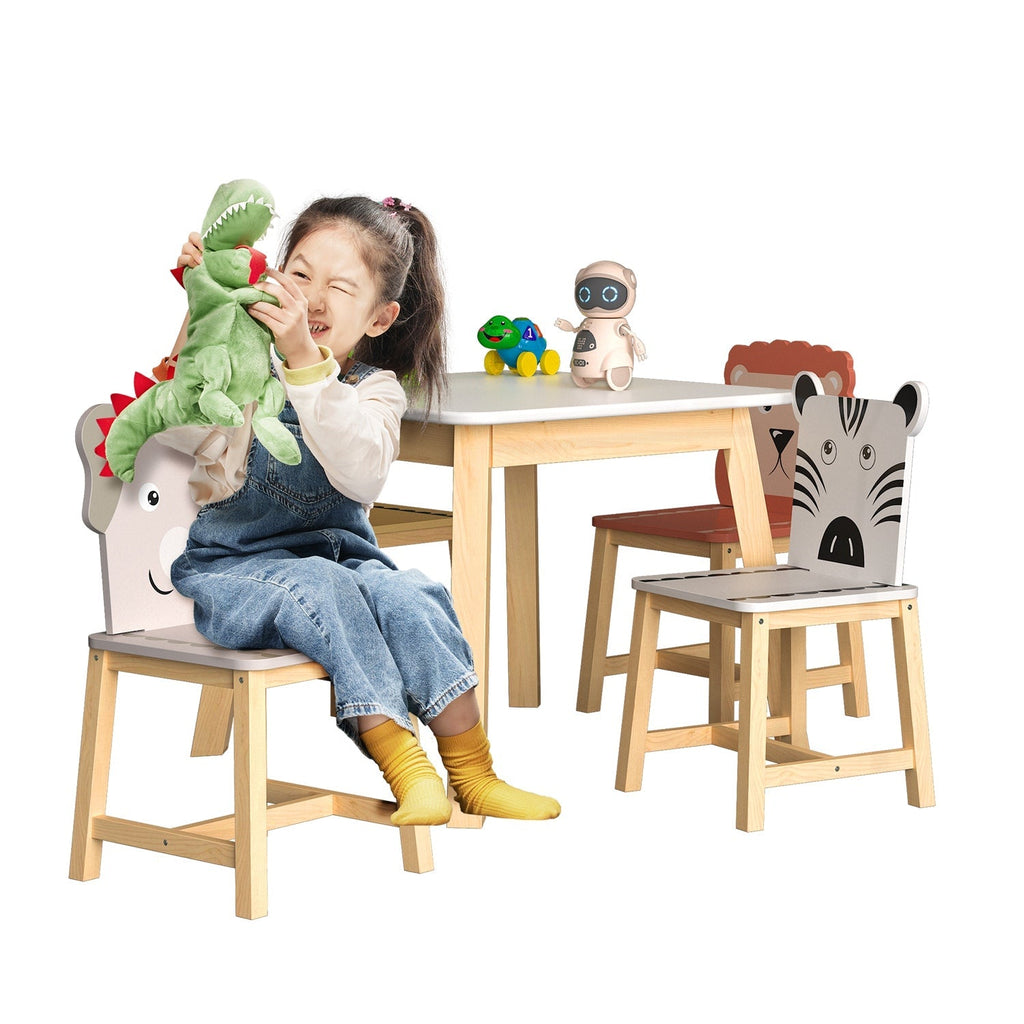Kids Table and Chair Set, 5-Piece with Animal Designs