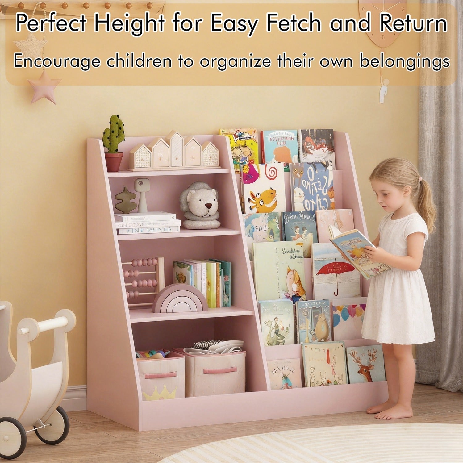 Kids Bookshelf with Toy Storage Organizer, 34.65" Multi-Tier