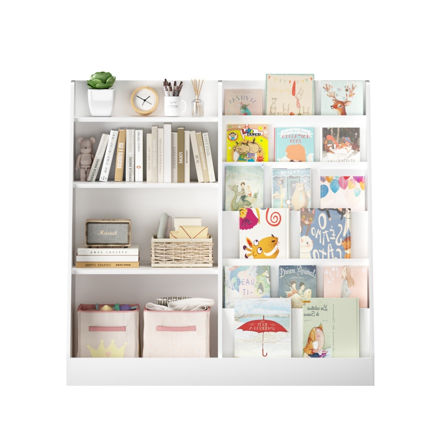 Kids Bookshelf with Toy Storage Organizer, 34.65" Wooden