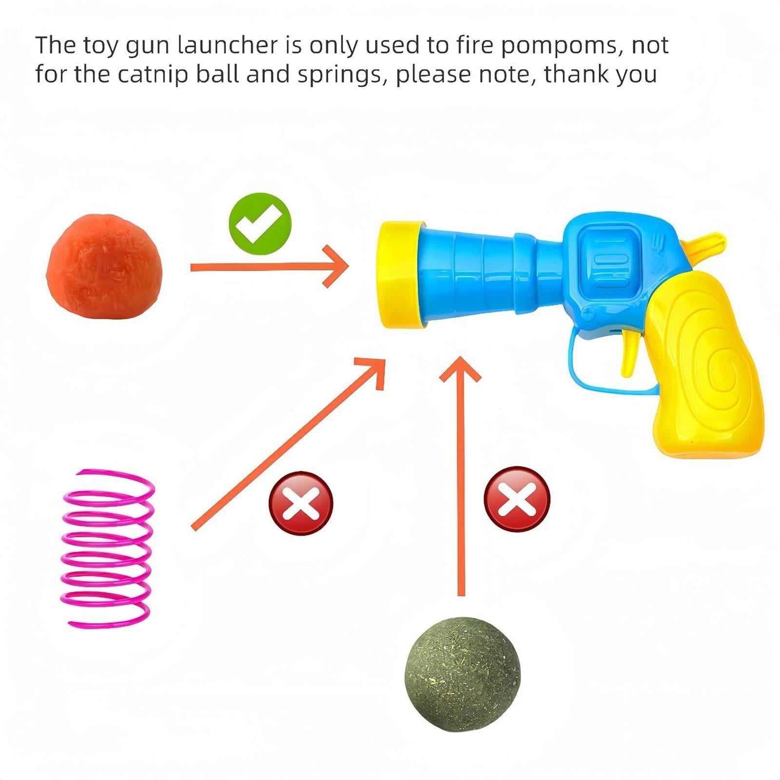Cat Ball Gun Launcher Toy with 30pcs Colorful Stretch Plush Pom Pom Ball