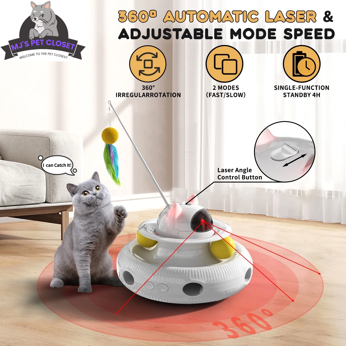 4-in-1 Interactive Cat Toy with Laser & Track Balls