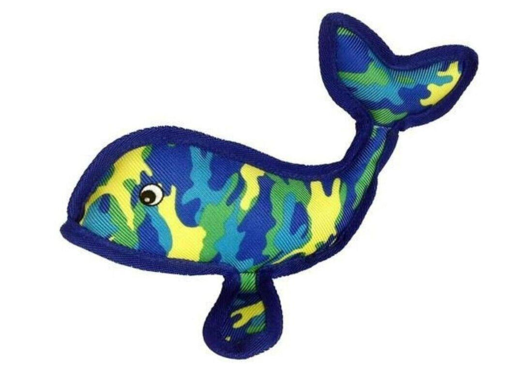 Pet Lou Squeeze Me Glamorous Sea Warrior Camouflage Whale Dog Toy, Blue